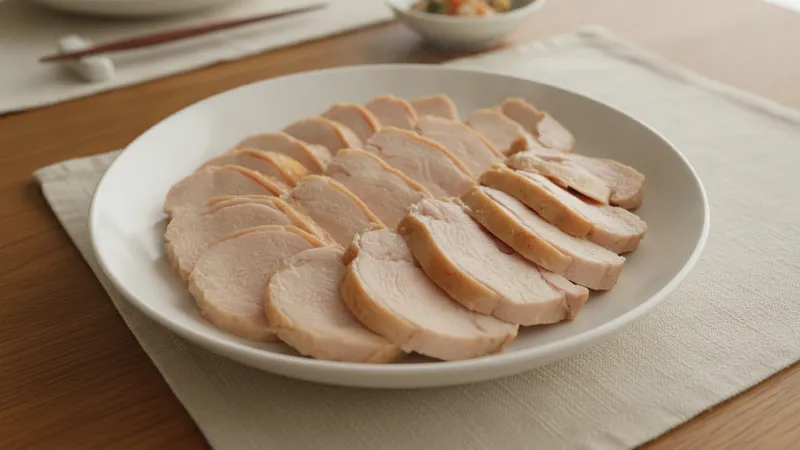 しっとり仕上げた鶏むね肉の薄切りのイメージ