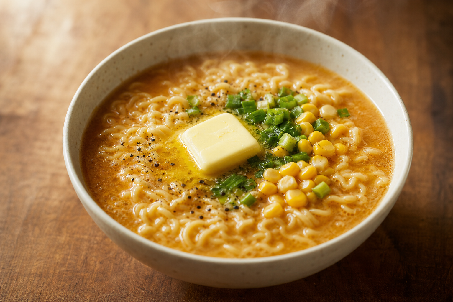 味噌ラーメンにバターとコーンを合わせたイメージ