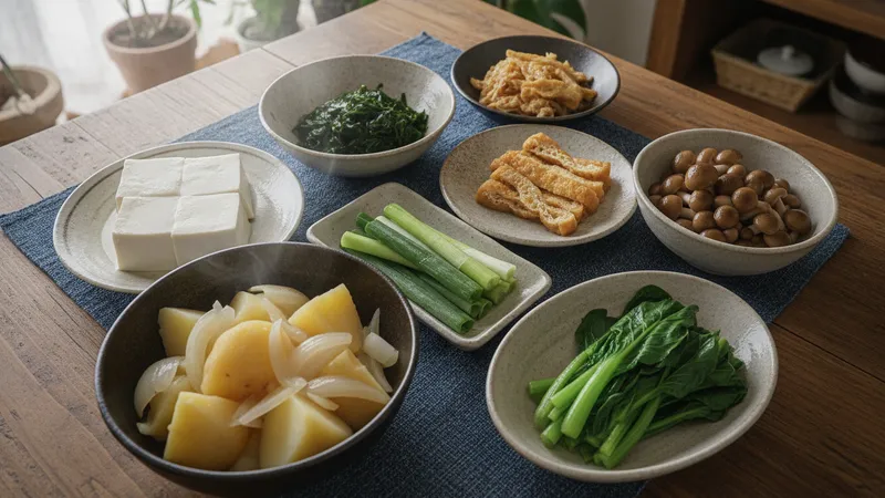 味噌汁の具材を小皿に並べたところのイメージ