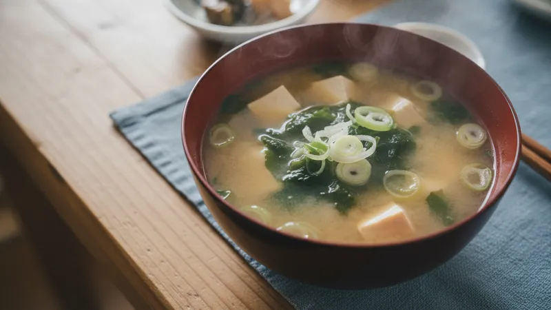 豆腐とわかめと長ねぎの味噌汁のイメージ